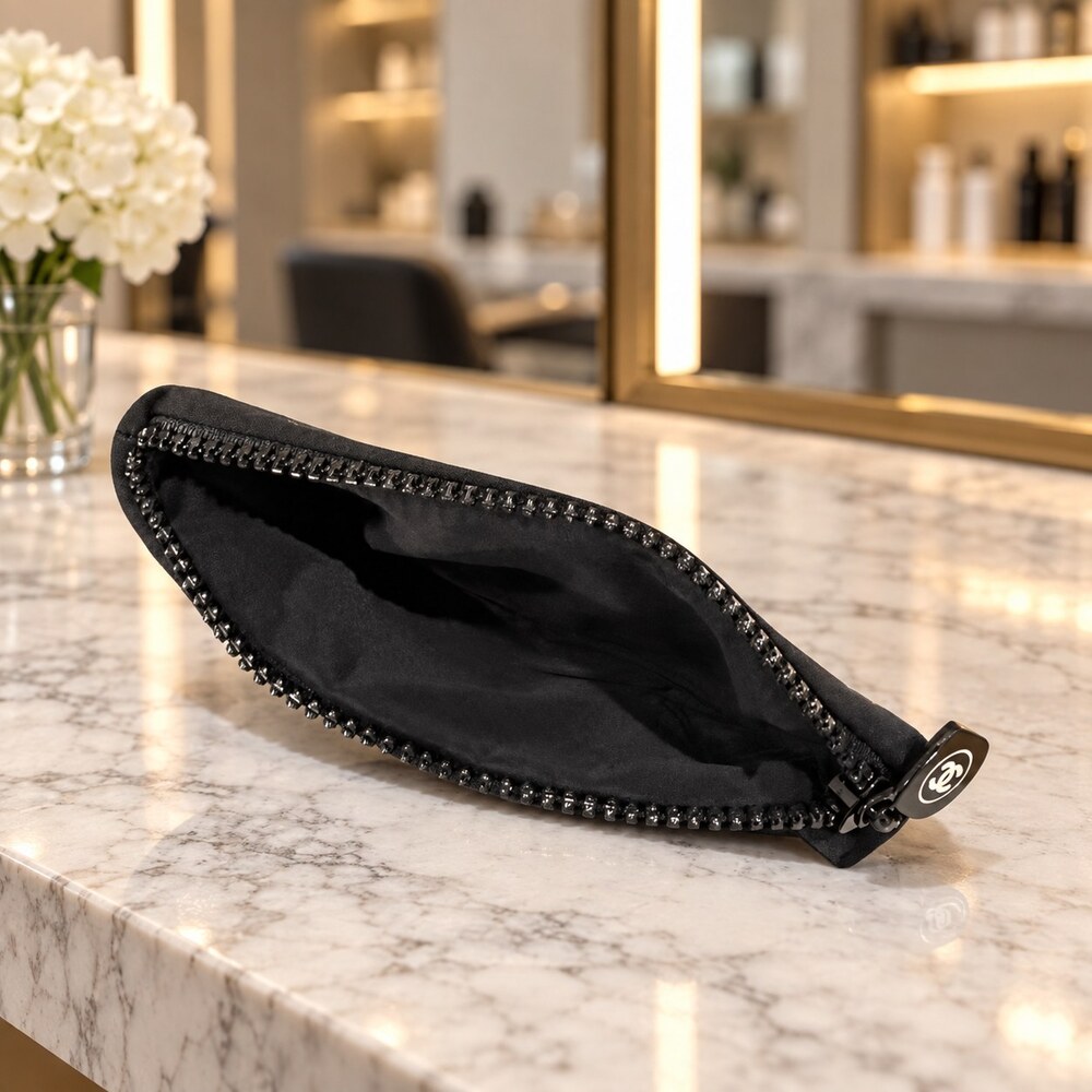 Chanel Black Zip Cosmetic Pouch | Compact Zippered Design - Picture 2 of 6